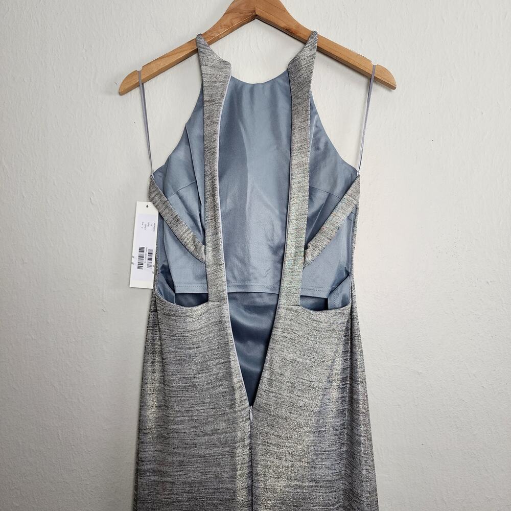 NWT Jovani Metallic Silver Grey Halter High-Low Gown - Backless Formal - Size 4 - Picture 10 of 11